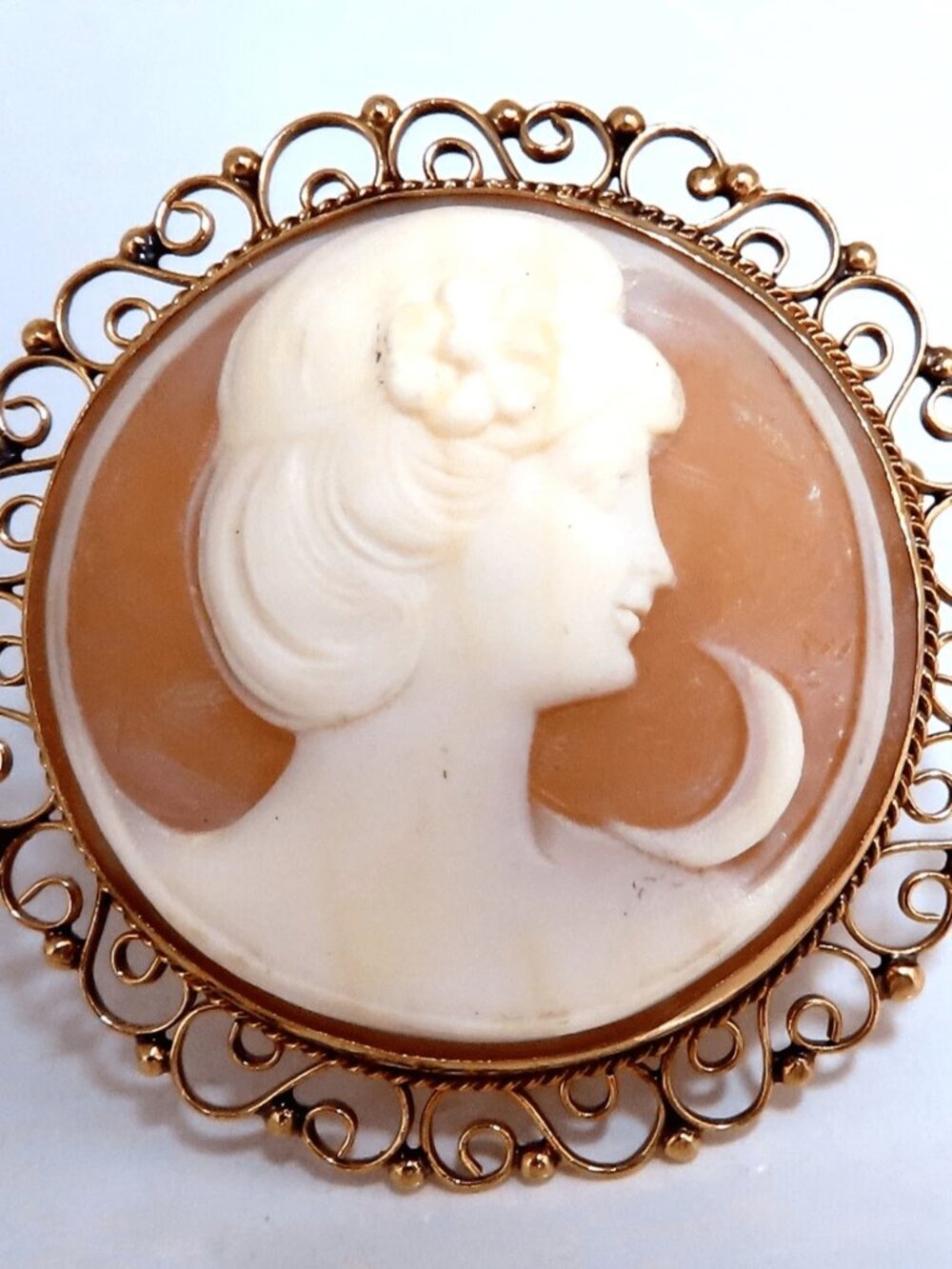 14kt Gold Cameo Gold Pin Circular Moon Crescent*
